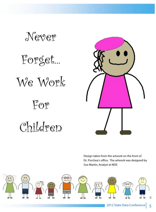 ‘Never Forget… We Work For Children’ — artwork of children holding hands, from the painting on Dr. Sam’s office wall